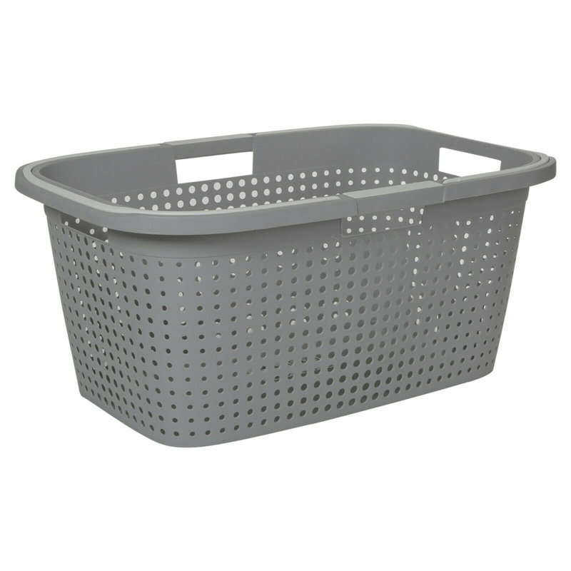 Plastic Laundry Basket with Handles, Grey