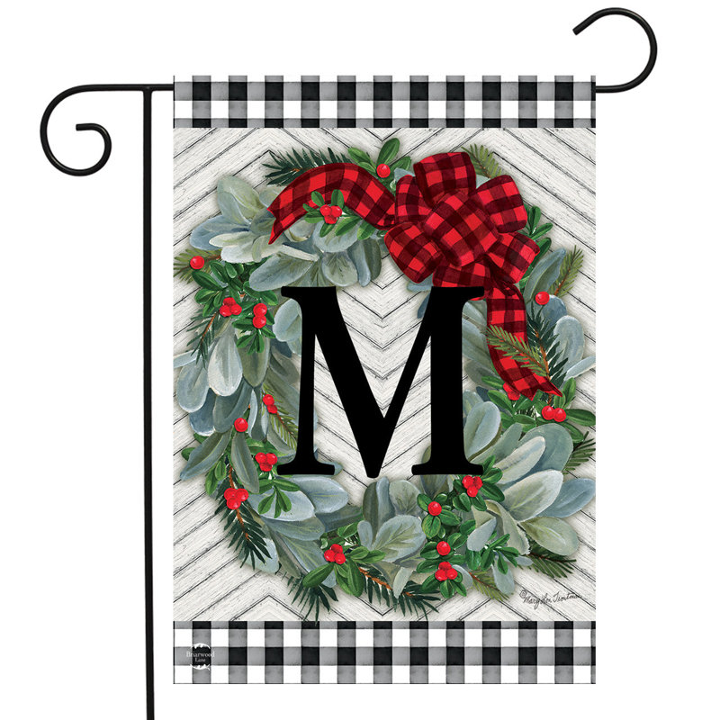Hiver, couronne, monogramme, lettre M, drapeau de jardin