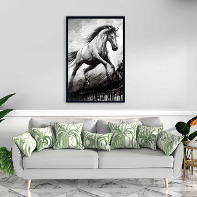 Cheval blanc dans le vent - Décor de toile encadrée gris