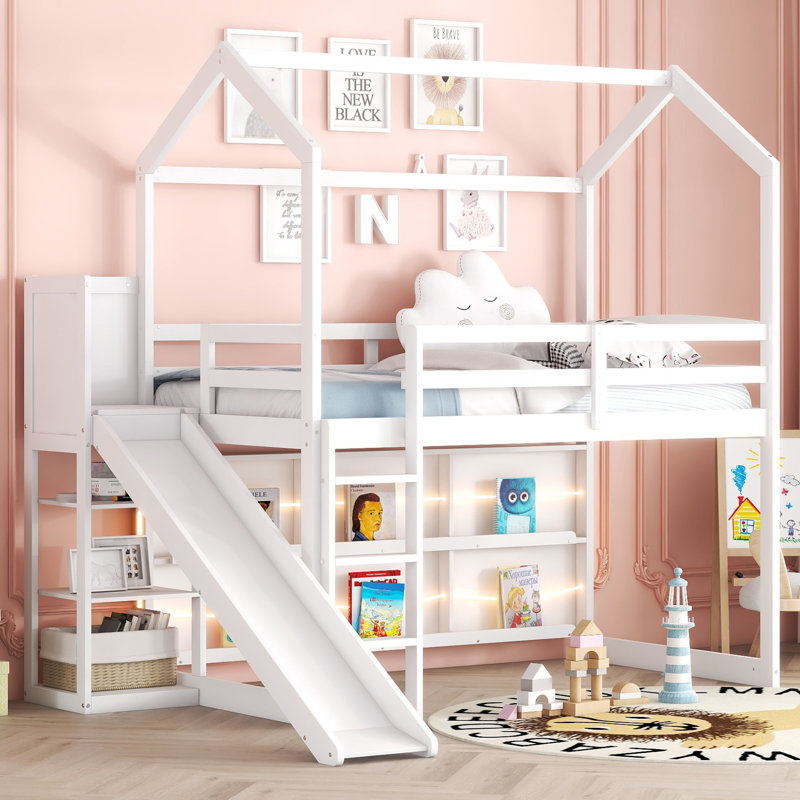Twin Size Loft Bed With Storage, White