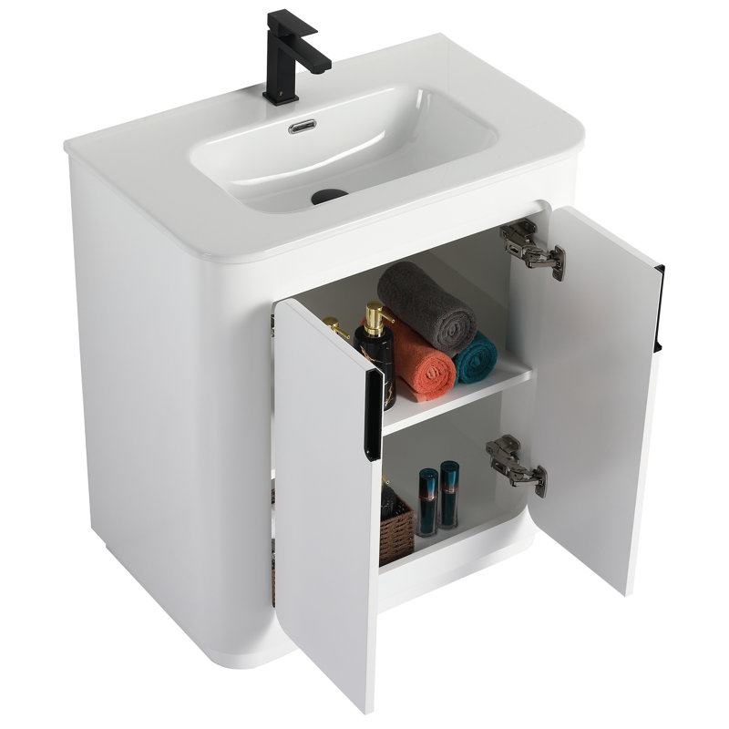 Atticus 30 Inch Bathroom Vanity with Sink, White/Black
