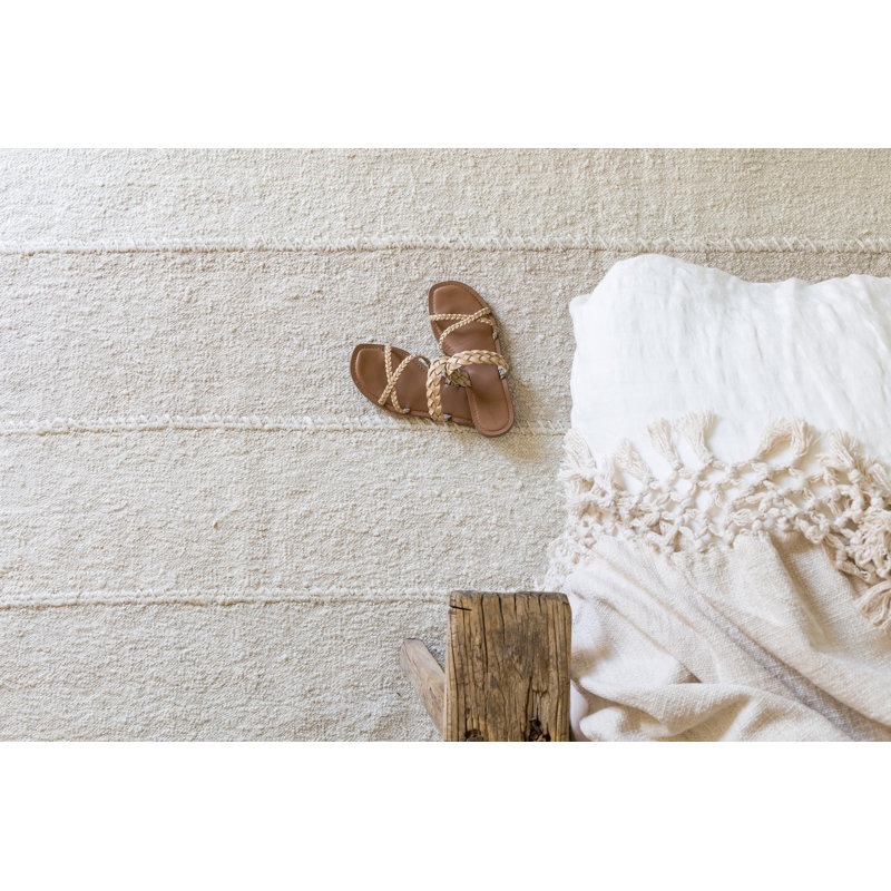 Koukila Linen Striped Area Rug in Beige, Rectangle 6'3" x 9'