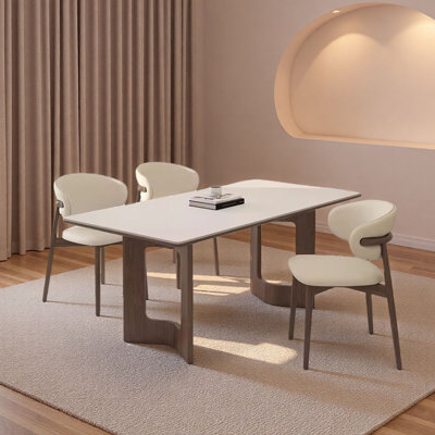Table de salle à manger en bois massif et panneau de pierre
