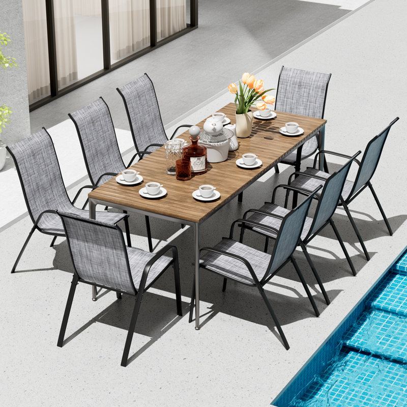 All-Weather Stackable Patio Chairs, Durable Textilene Fabric with Armrests, Sturdy Metal Frame, Ergonomic Quick-Dry Outdoor Dining Chairs for Backyard & Poolside(Gray, 8pcs)