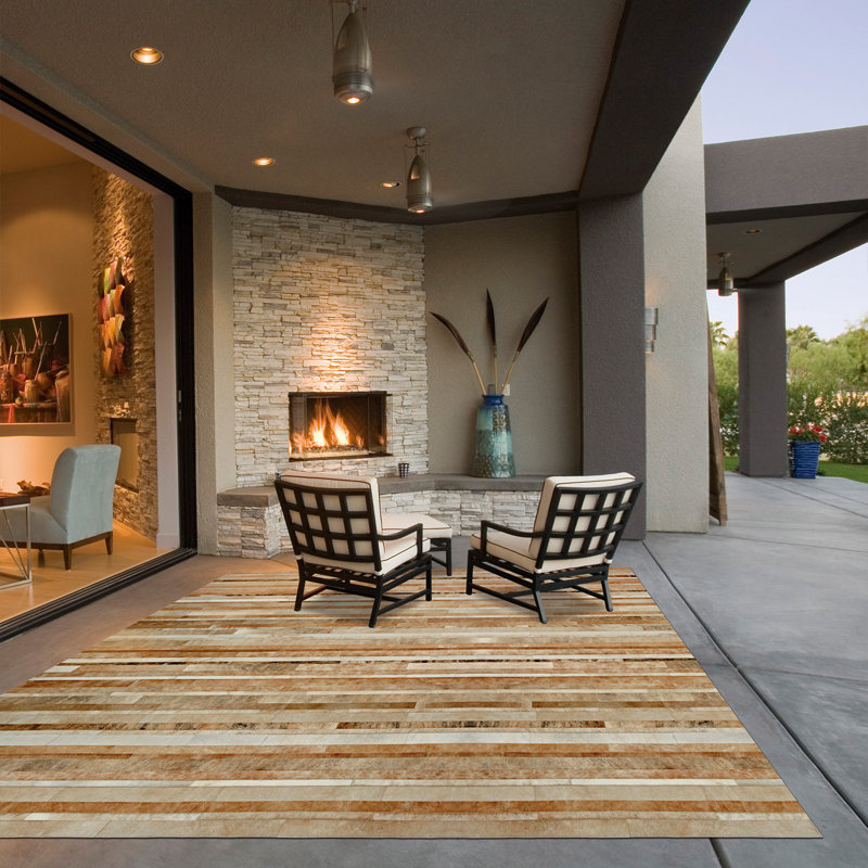 Kronos Cowhide Striped Area Rug, Rectangle 9' x 12'