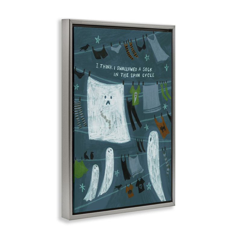 Toile flottante encadrée «Spooky Laundry Mystery» par Irene Chan, H 31 po x l 21 po, Cadre flottant gris lustré