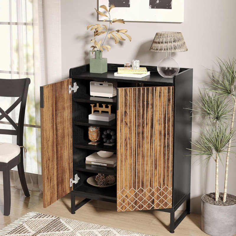 5 Tiers Shoe Storage Organizer, Freestanding Shoe Cabinet with Doors for Entryway Hallway, Brown/Black