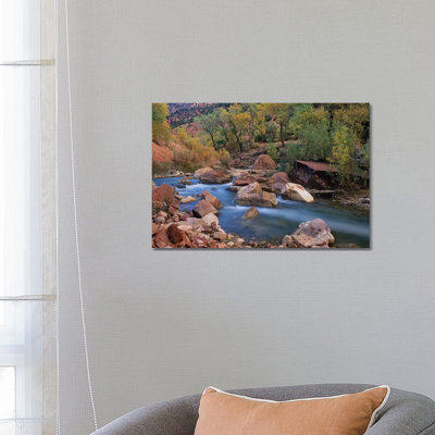 Virgin River Flowing Through Canyon In Autumn, Zion National Park, Utah by Tim Fitzharris - Wrapped Canvas Print