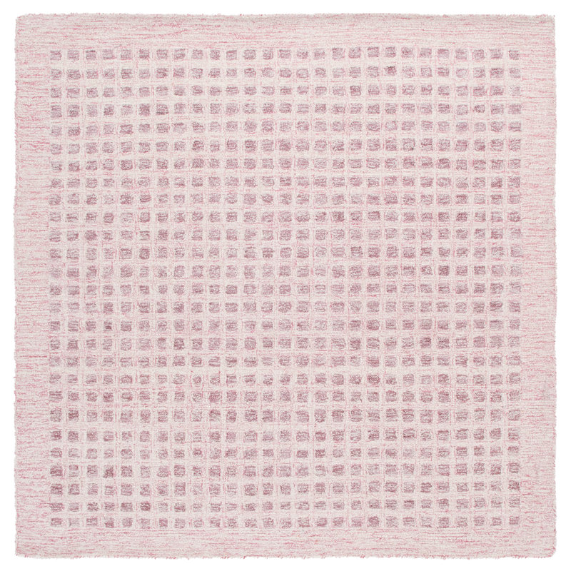 Callisburg Hand Tufted Wool/Jute/Cotton Performance Geometric Rug in Pink, Square 6'