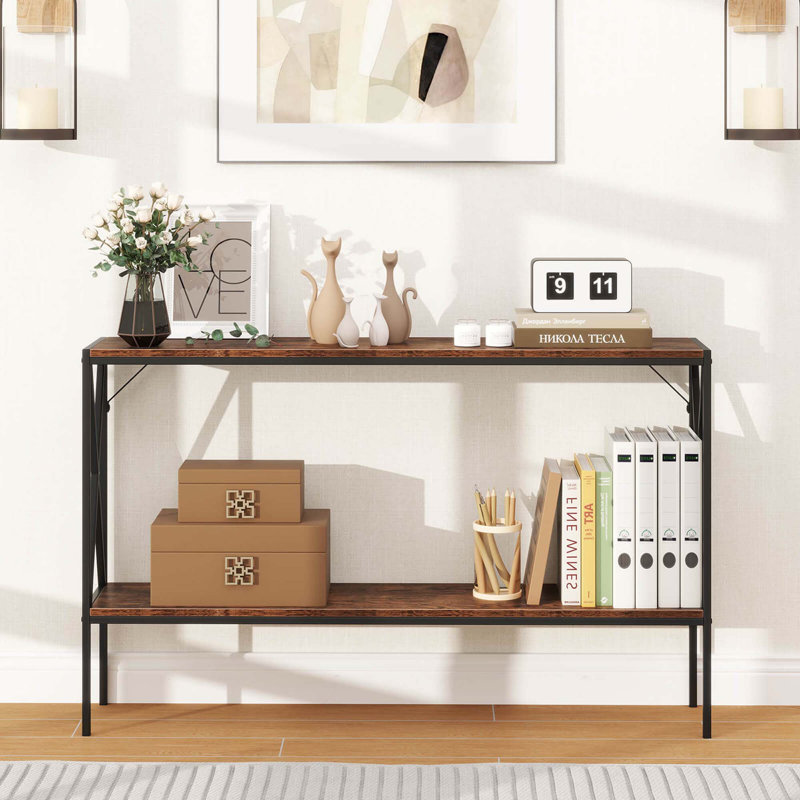 Narrow Console Table 2-tier Entryway Table With Storage 2 Support Bars Sofa Table