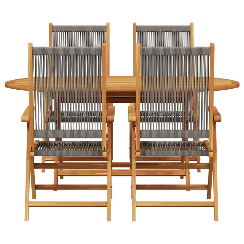 Garden Dining Set Folding Manual 5 Pcs, Grey