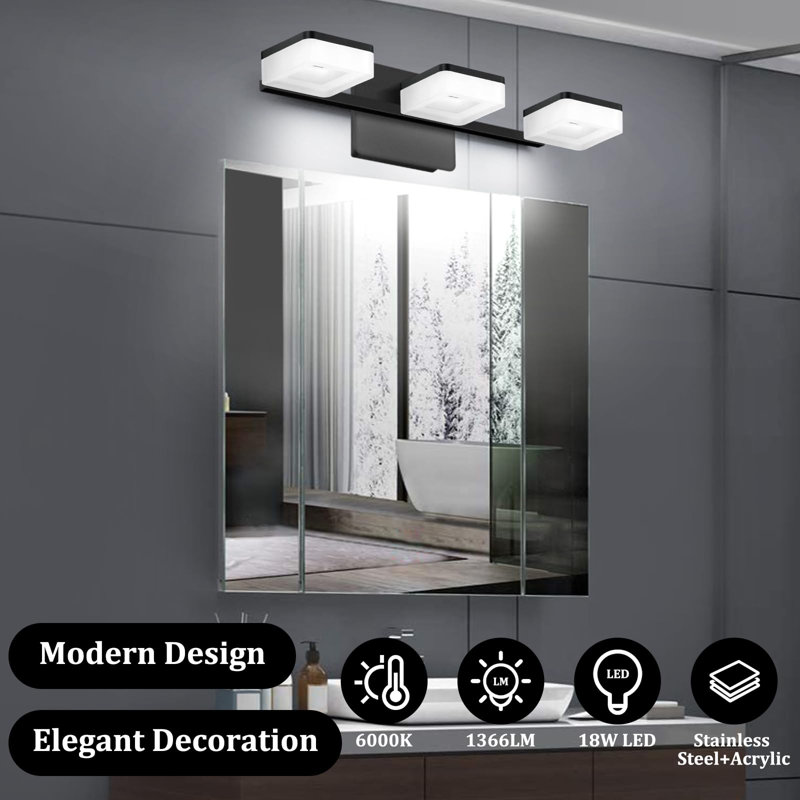 Éclairage pour salle de bain 3 lumières, Noir, noir, noir, noir