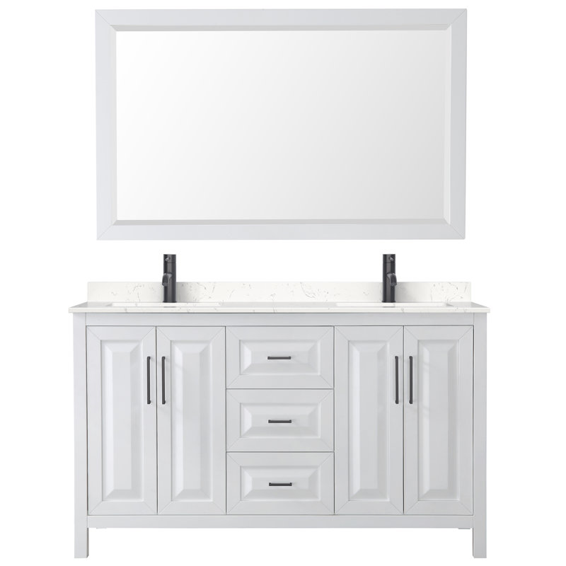 Daria Double Bathroom Vanity Set with Mirror, White, Matte Black, 72"