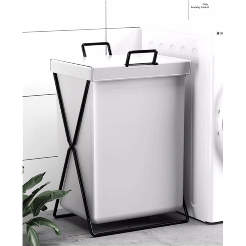 Laundry Hamper with Handles, Black/White
