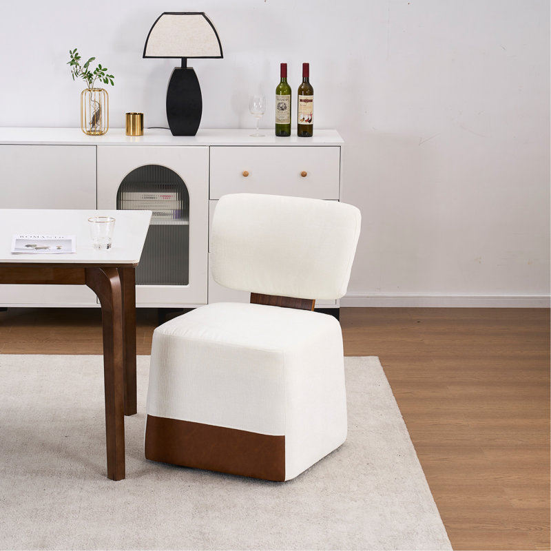 Chaise rembourrée en lin sans accoudoirs avec roulettes, Ivoire ivoire
