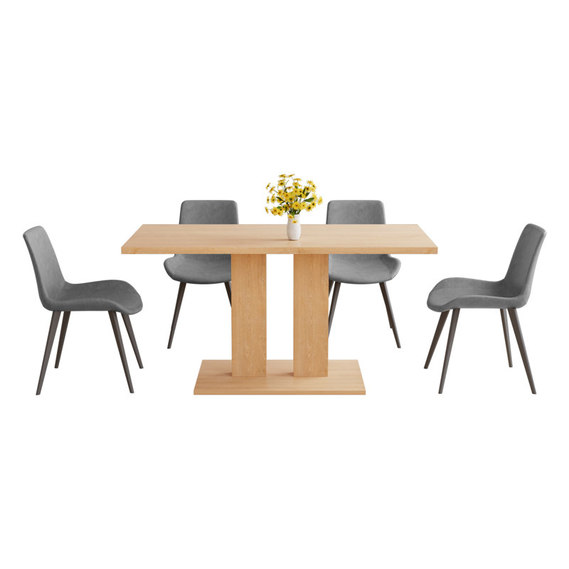 Louisette 46'' Modern Dining Kitchen Table with and 4 Dining Chairs Set, Gray