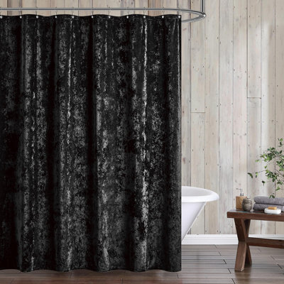 Velvet Shower Curtain, Including 1 Piece 72"x72" Shower Curtain and 12 Pieces Silver Hooks,Black