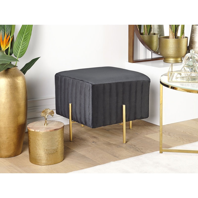Frandsen 48cm Wide Velvet Square Solid Colour Standard Ottoman, Black