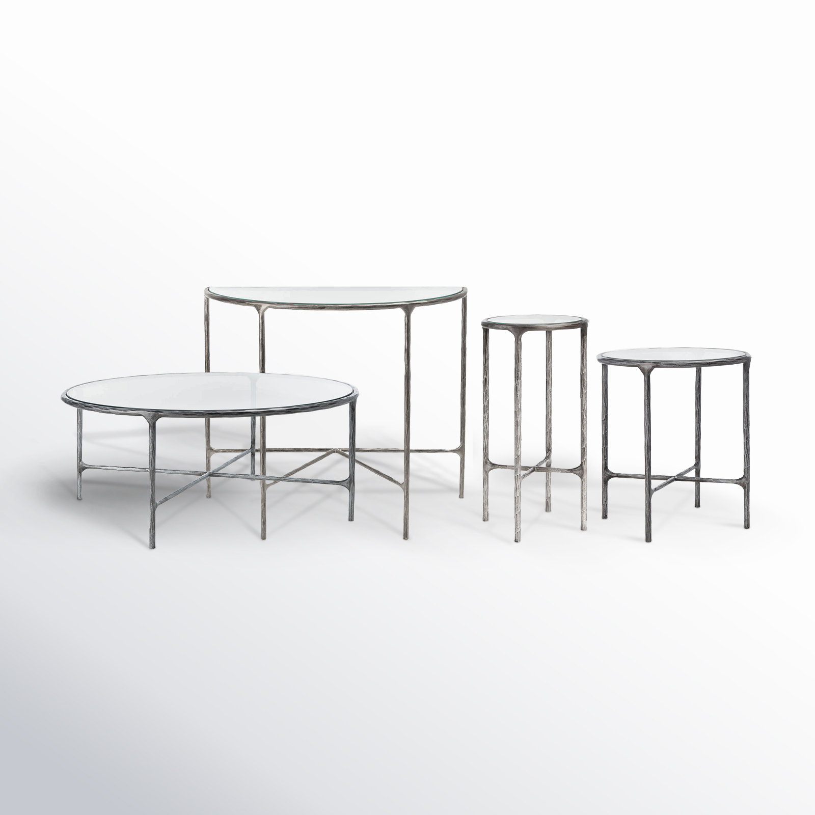 Evelynn 4-Piece Living Room Table Set, Silver, Clear
