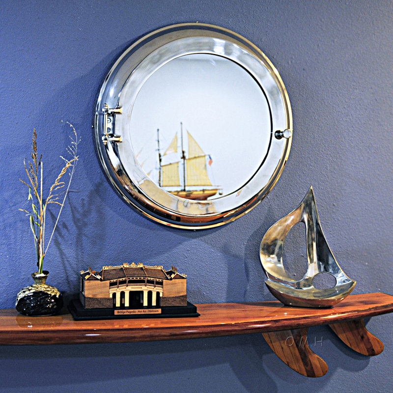 Aluminium Round Wall Mirror with Shelves