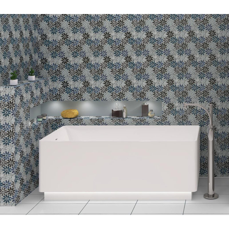 Fresh 12" x 10" Glass/Stone/Aluminum Flower Pattern Mosaic Wall Tile, Qerbera