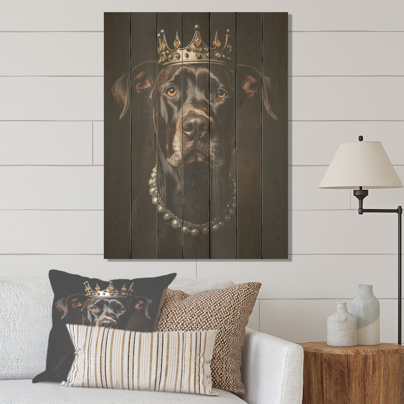 Couronne de sang royal, chien I - impression sur bois, H 20 po x l 10 po