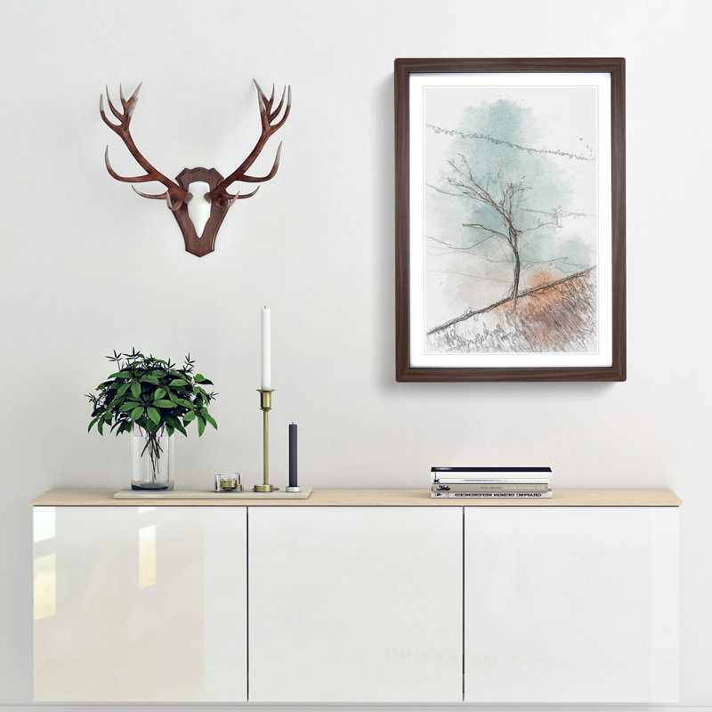 Lonely Tree in Abstract - Picture Frame Graphic Art Print, 91cm H x 60cm W x 2cm D, Walnut