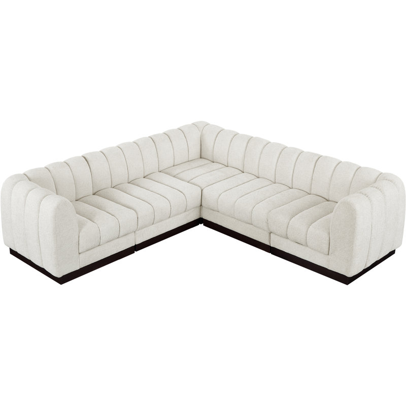 Canapé modulaire rembourré 5 pièces Hippen, Tissu chenille crème