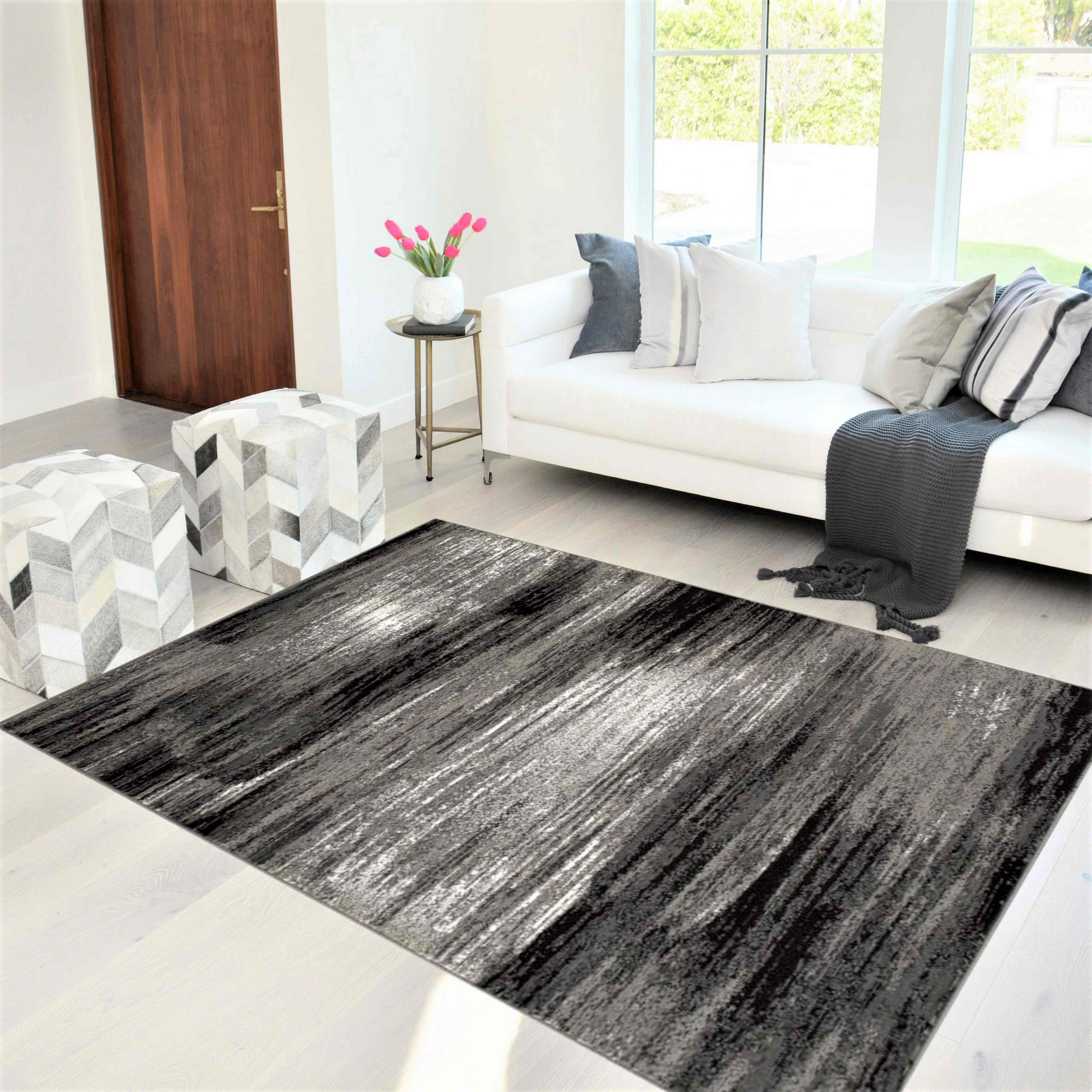 Steel Gray Abstract Rug 17 Stories Allstar 8X10 Modern Accent Rug In Grey With Charcoal Grey ...