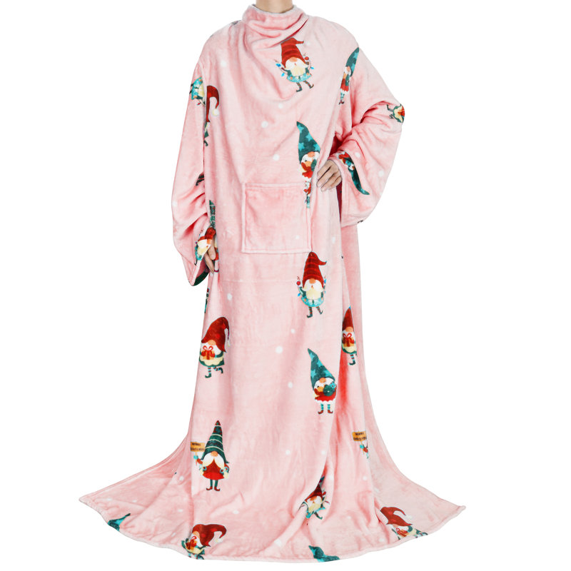 Couverture de Noël à motif de Noël avec pochettes et poche, Noël nain rose
