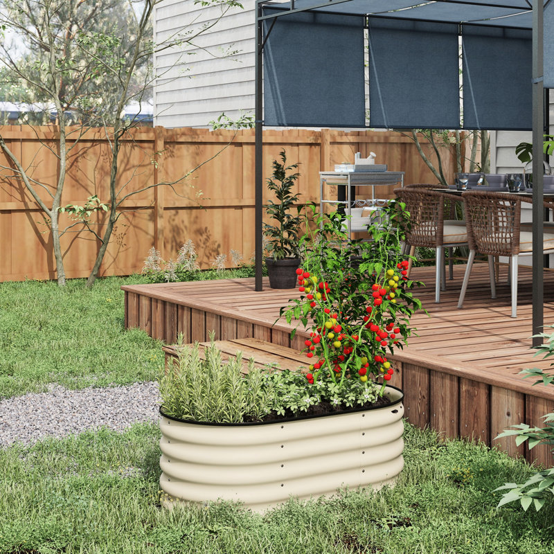3.5' X 2' 1.4' Galvanized Raised Garden Bed, Cream. Metal Elevated Planter With Border. Ideal For Planting Flowers, Herbs & Veggies. Self-Draining. Steel Structure. 41.25" L 23.5" W 16.5" H Bed In