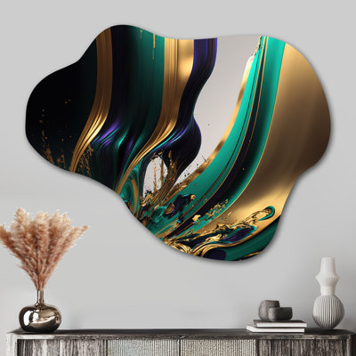 «Green and Gold Agate III» - nuage abstrait transitionnel, décoration murale asymétrique en métal