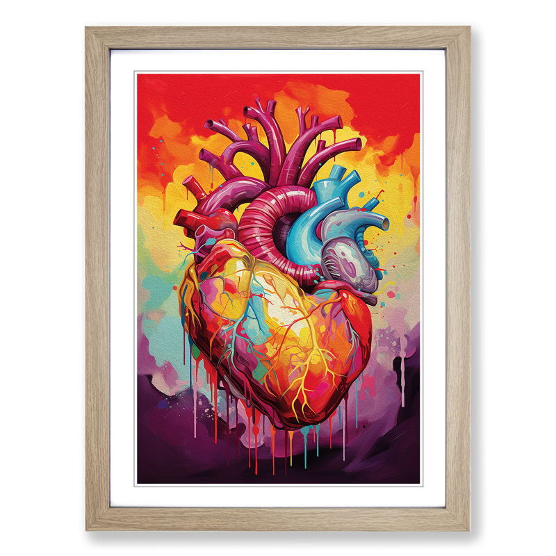 Anatomical Heart Colour Field Art - Framed Print, Oak Framed, 64cm H x 46cm W