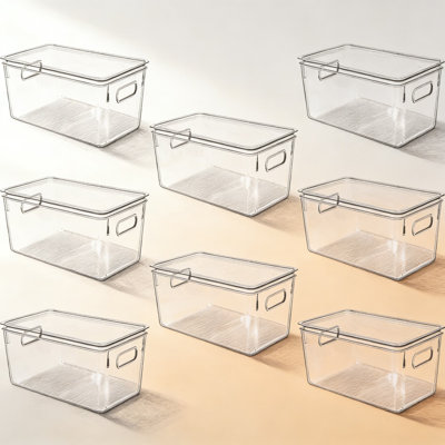 Bacs de rangement en plastique transparent avec couvercles, contenants de rangement empilables pour réfrigérateur et armoire de cuisine