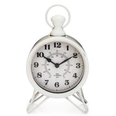 Modern & Contemporary Analog Metal Quartz Movement / Crystal Tabletop Clock in White