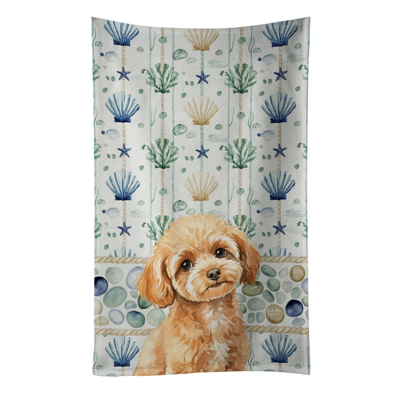 Serviette de cuisine blanche en verre de mer à épagneul tibétain blanc, Toy Apricot Poodle