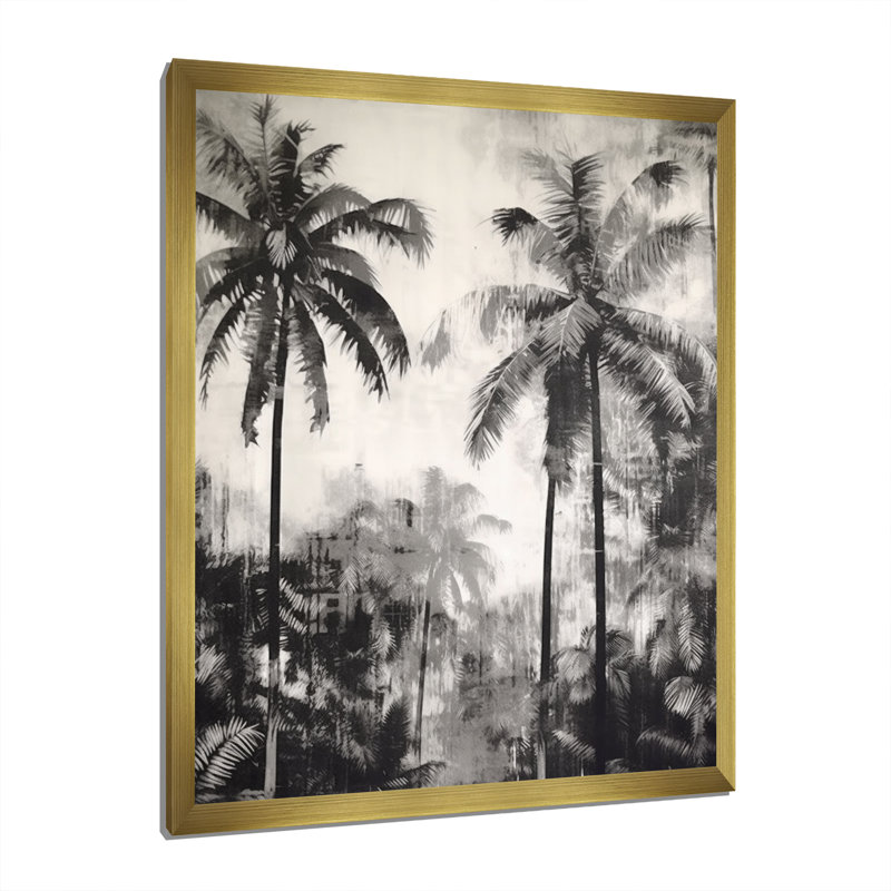 Palmier noir et blanc II sur toile, Cadre photo doré simple, H 40 po x l 30 po x P 1,5 po
