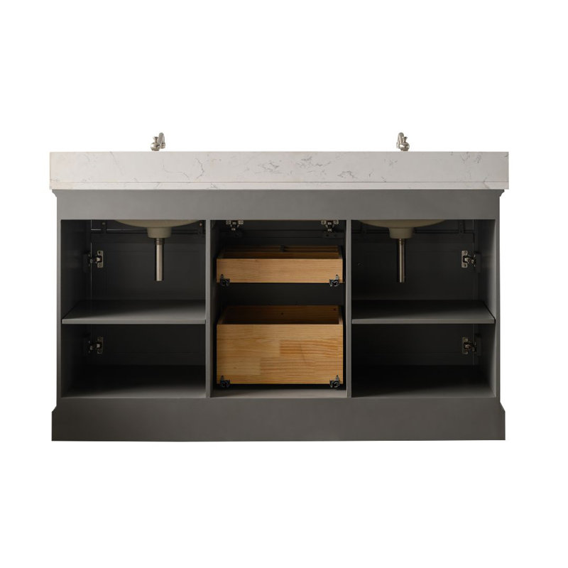 Thompson 60" W Double Vanity, Gray/Brushed Nickel
