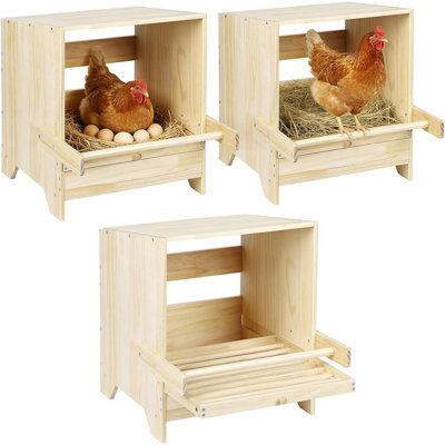 3 Compartment Wooden Chicken Nesting Box with Perches, Wall Mount/Freestanding Egg Laying Nest Box for Hens & Ducks