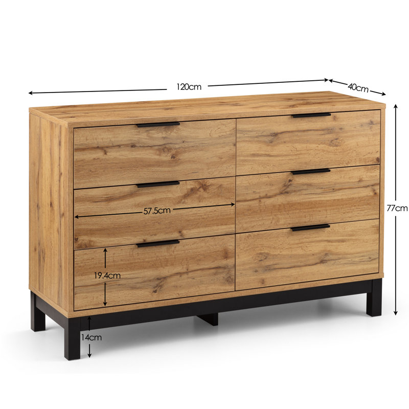 Bramley 120cm W 6 - Drawer Chest of Drawers, Oak