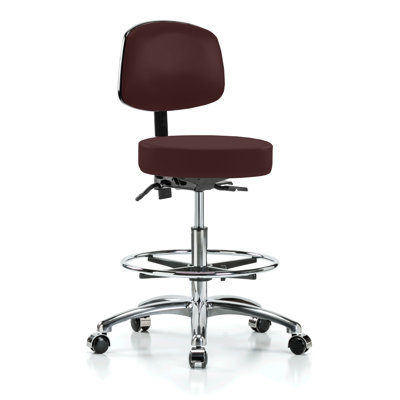 Kley PERCH Chrome Exam Stool with Back and Foot Ring | Medium Bench Height 22-29.75"