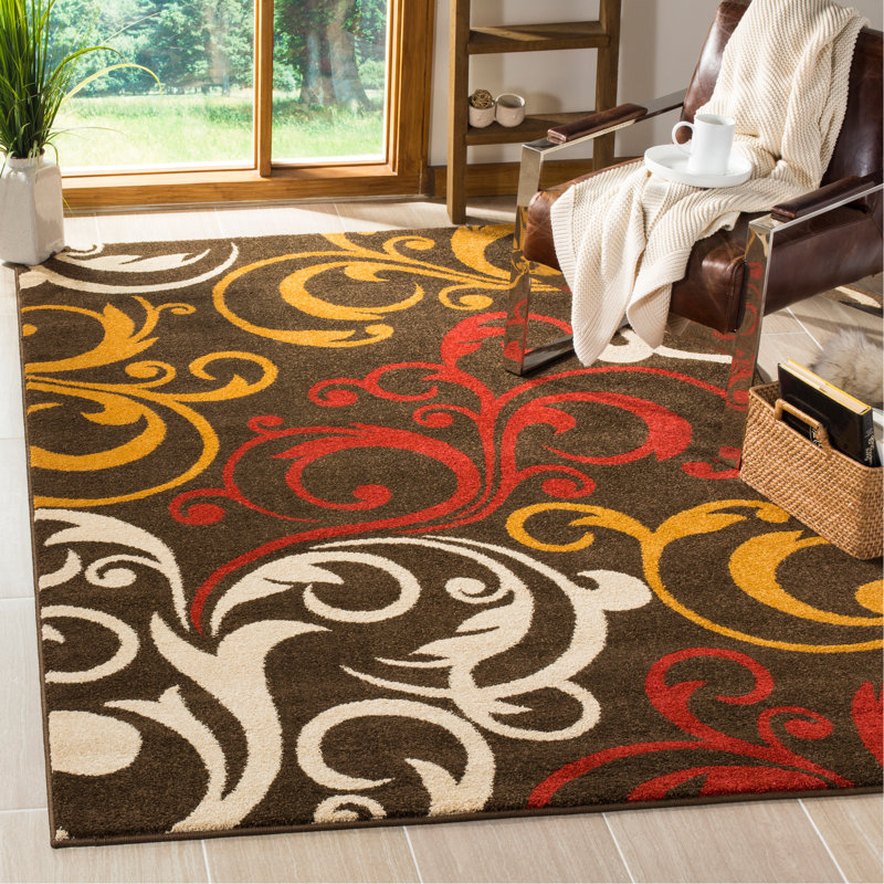 Tapis de zone brun floral Hestia, Rectangle 8 pi x 10 pi
