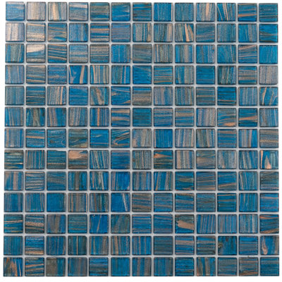 Celestial 12”X 12” Glossy Yale Blue and Gold Glass Mosaic Wall and Floor Tile (20 Sq. Ft./Case) (20-Pack)