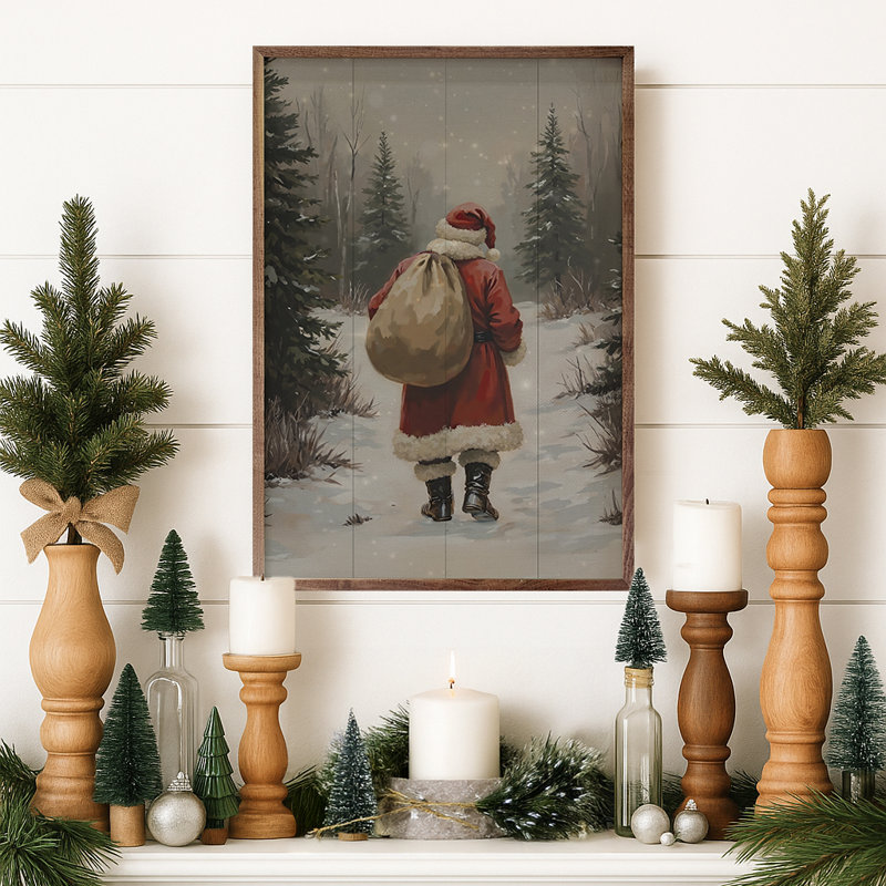 Père Noël marchant dans le bois, H 8 po x l 5 po