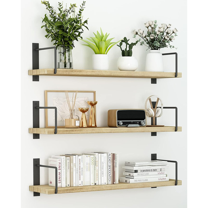 Floating Shelves, Set Of 3 – Rustic Wood Wall-Mounted Shelves For Living Room, Bathroom & Bedroom Storage