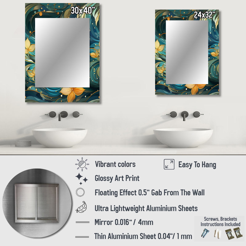 Sumah Inner Harmony Exploration Mediation - miroir décoratif floral, miroir mural floral, impression d'art en métal