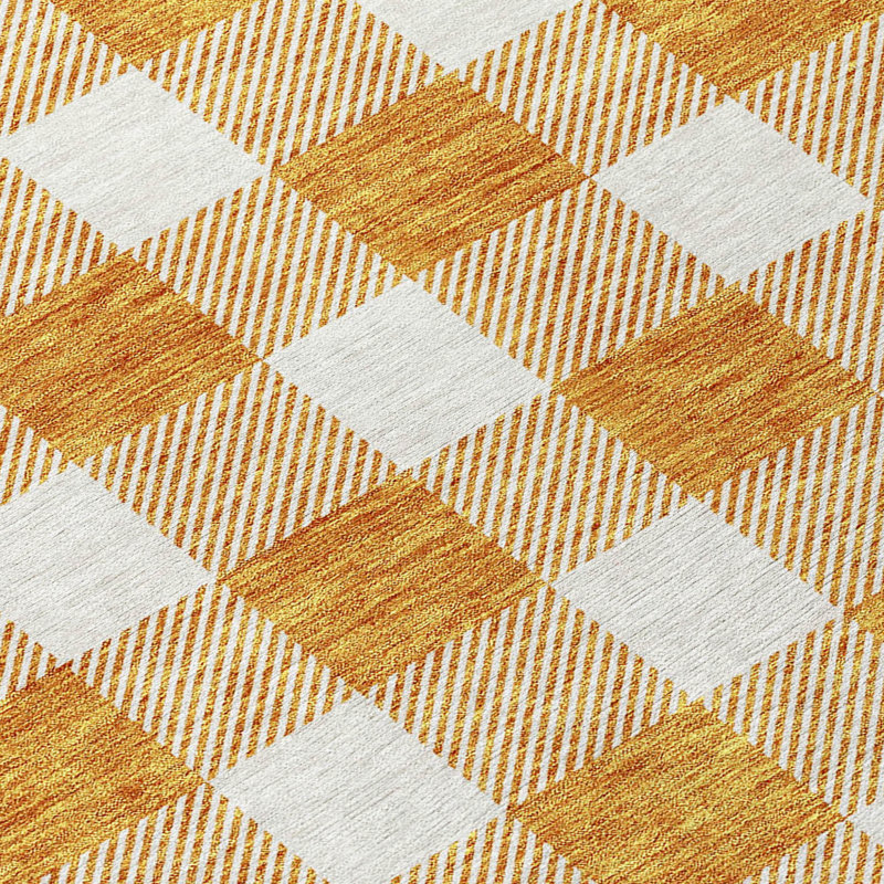 Tapis rond lavable à carreaux orange et beige 8 pi