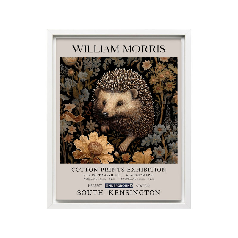 William Morris - Hérisson, Canvas, White Framed, 08"H x 10"W