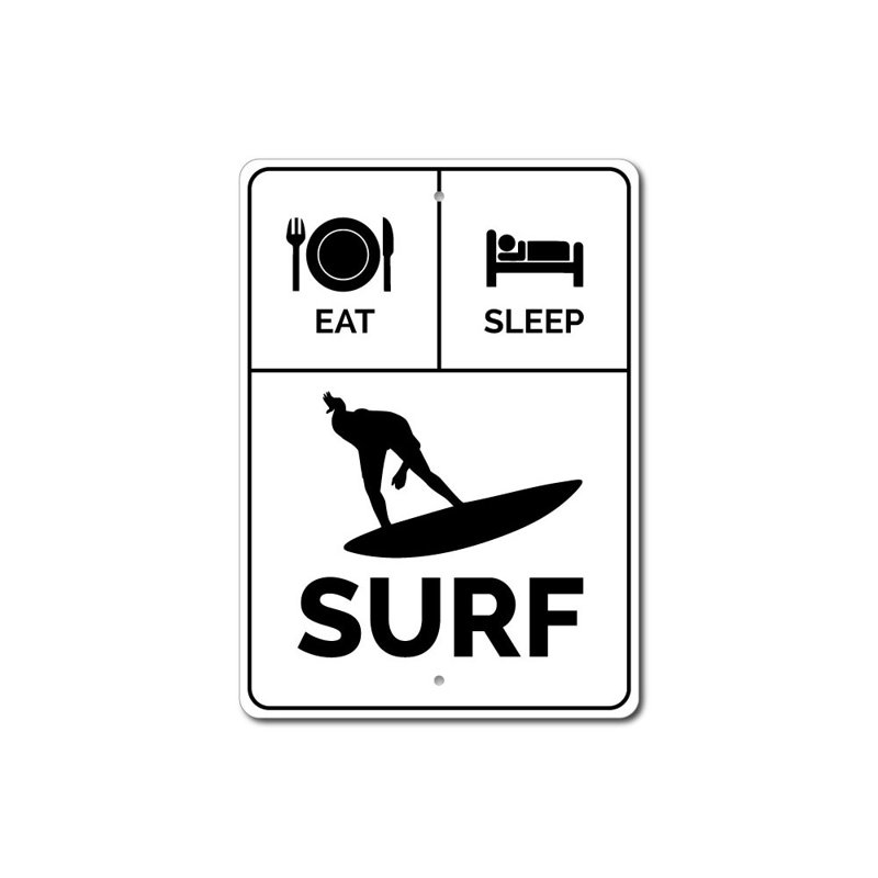 Plaque «Eat Sleep Surf» en aluminium, H 18 po x l 12 po x P 0,06 po