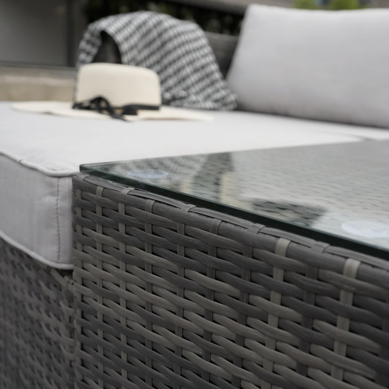 226.1cm Wide Wicker Patio Daybed with Cushions, Grey